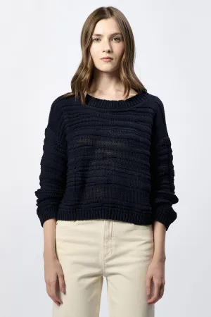 ANNELI CREW NECK LONG SLEEVE RELAXED FIT SWEATER BLACK IRIS
