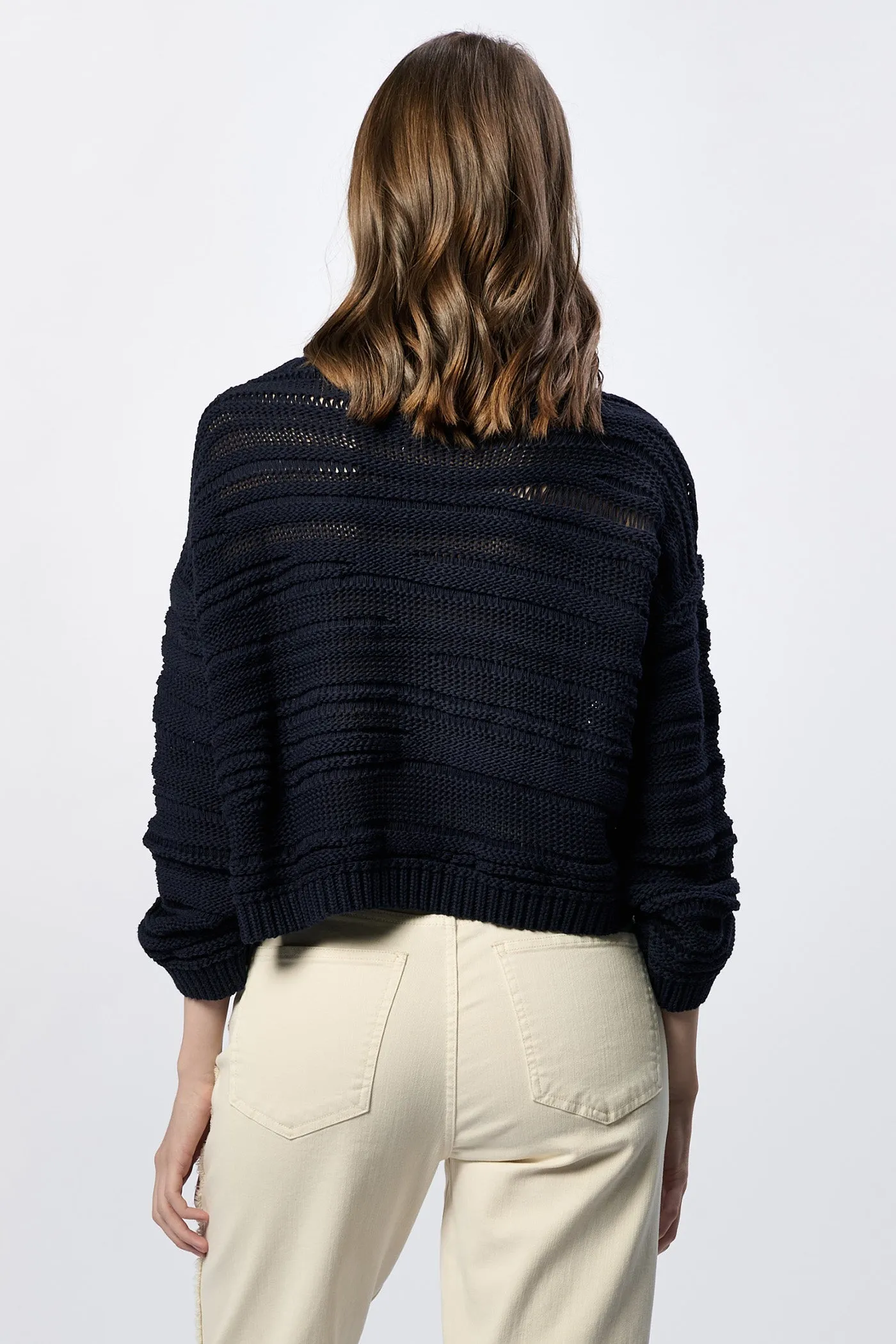 ANNELI CREW NECK LONG SLEEVE RELAXED FIT SWEATER BLACK IRIS
