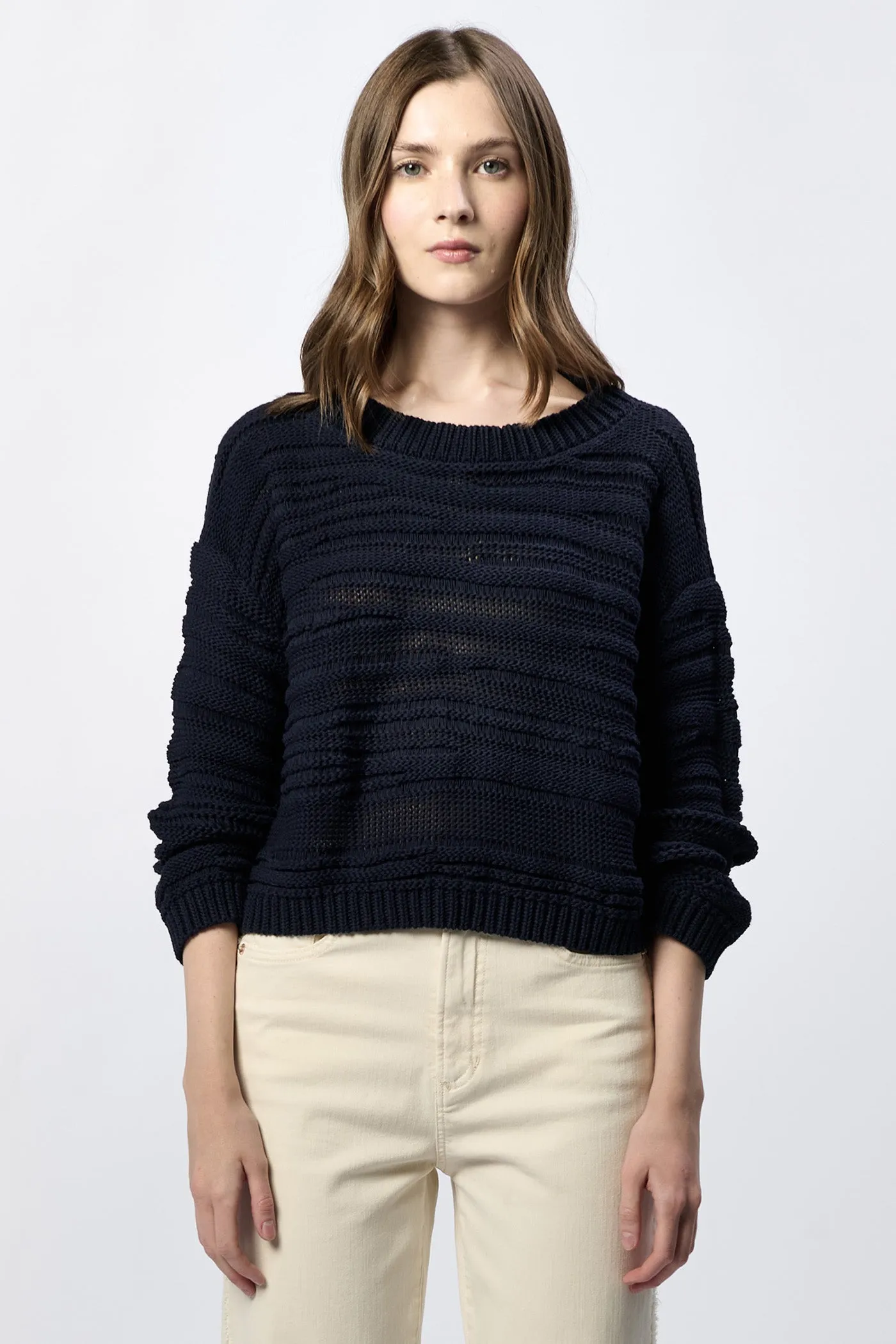 ANNELI CREW NECK LONG SLEEVE RELAXED FIT SWEATER BLACK IRIS