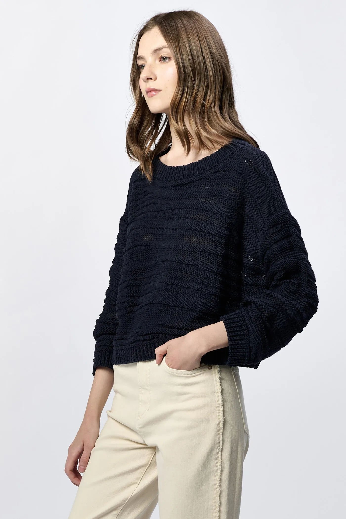 ANNELI CREW NECK LONG SLEEVE RELAXED FIT SWEATER BLACK IRIS