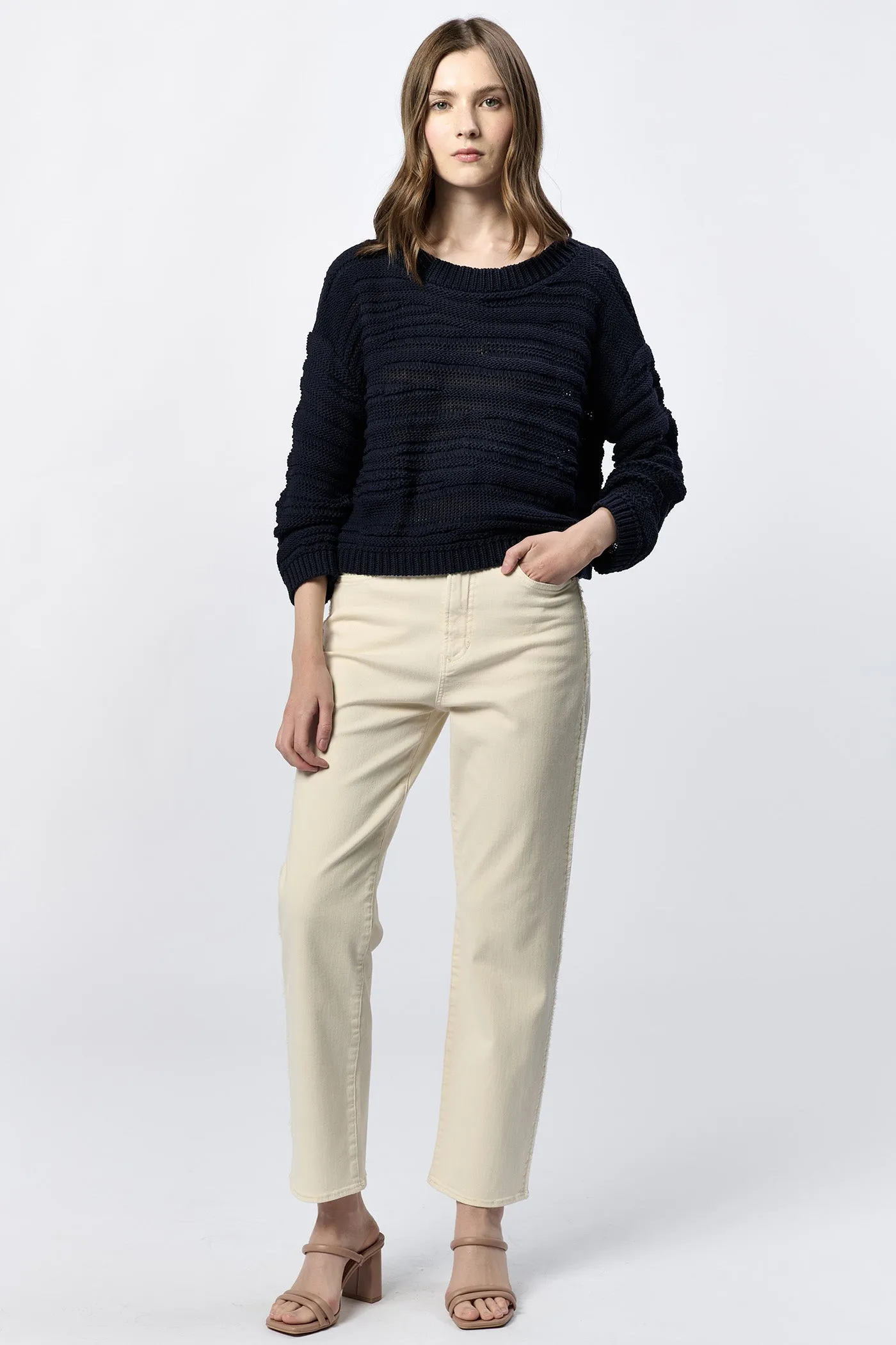 ANNELI CREW NECK LONG SLEEVE RELAXED FIT SWEATER BLACK IRIS