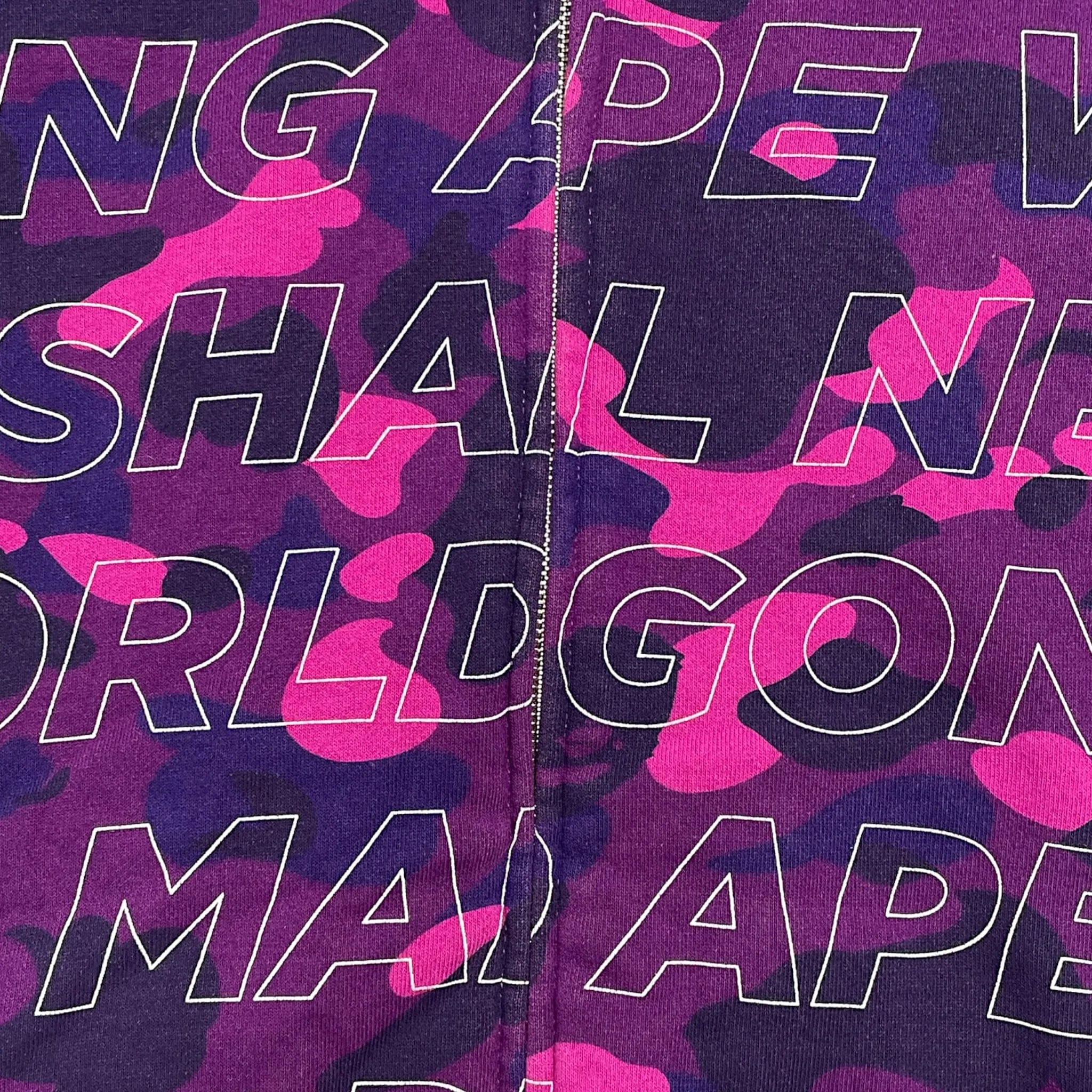 BAPE WGM Zip Up Shark Hooded Varsity Jacket Camo Purple Pre-Owned