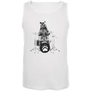 Bear Drummer White Adult Tank Top