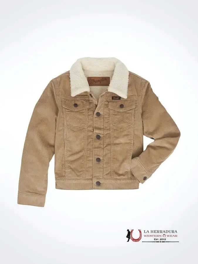 Boy's Wrangler® Cowboy Cut® Sherpa Lined Corduroy Jacket in Wheat