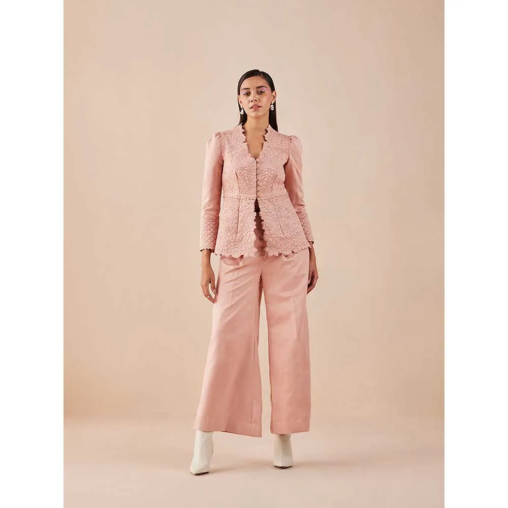 CHANDRIMA Pink Quilted Peplum Jacket
