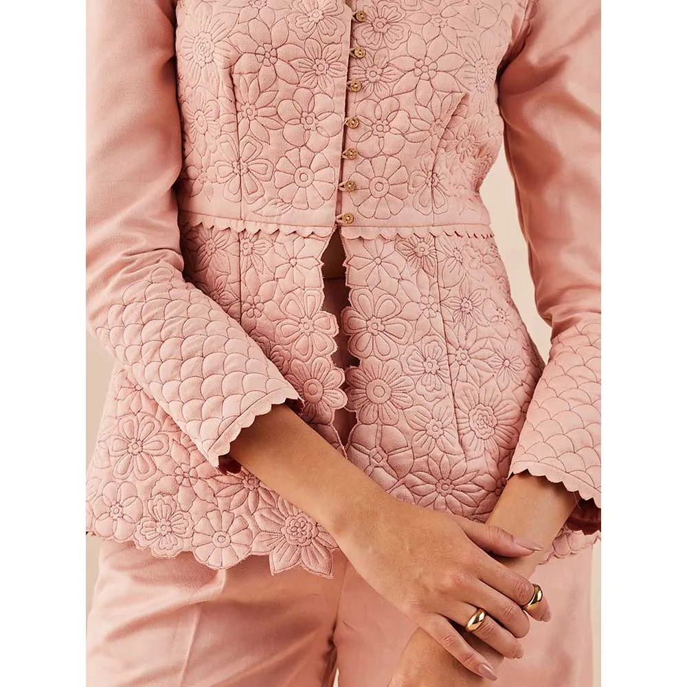 CHANDRIMA Pink Quilted Peplum Jacket