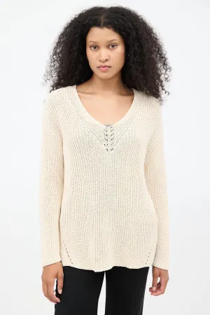 Cream Knit V-Neck Sweater