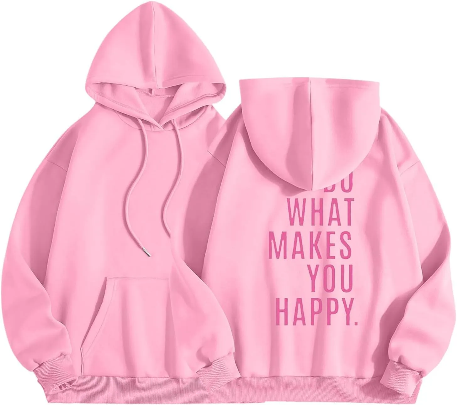 Do What Makes You Happy Print Sweatshirts Womens Oversized Hoodies Long Sleeve Pullover Tops Drawstring Pocket Outfits