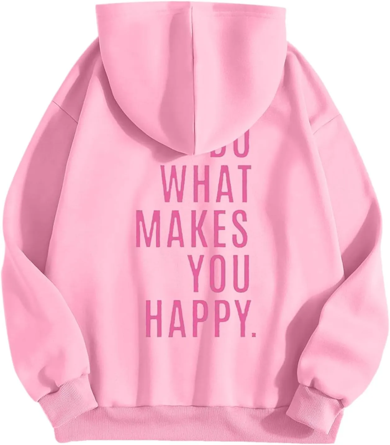 Do What Makes You Happy Print Sweatshirts Womens Oversized Hoodies Long Sleeve Pullover Tops Drawstring Pocket Outfits
