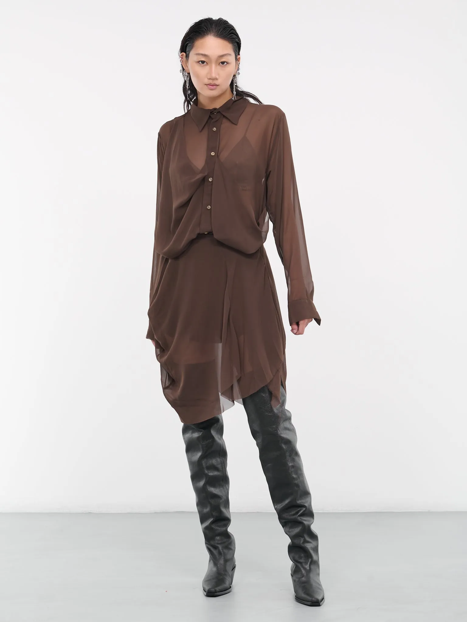Draped Sheer Skirt (SK07-BROWN)