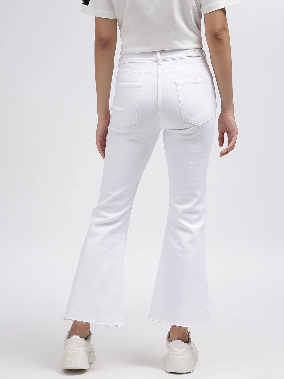 Elle Women Off White Solid Bootcut Jeans