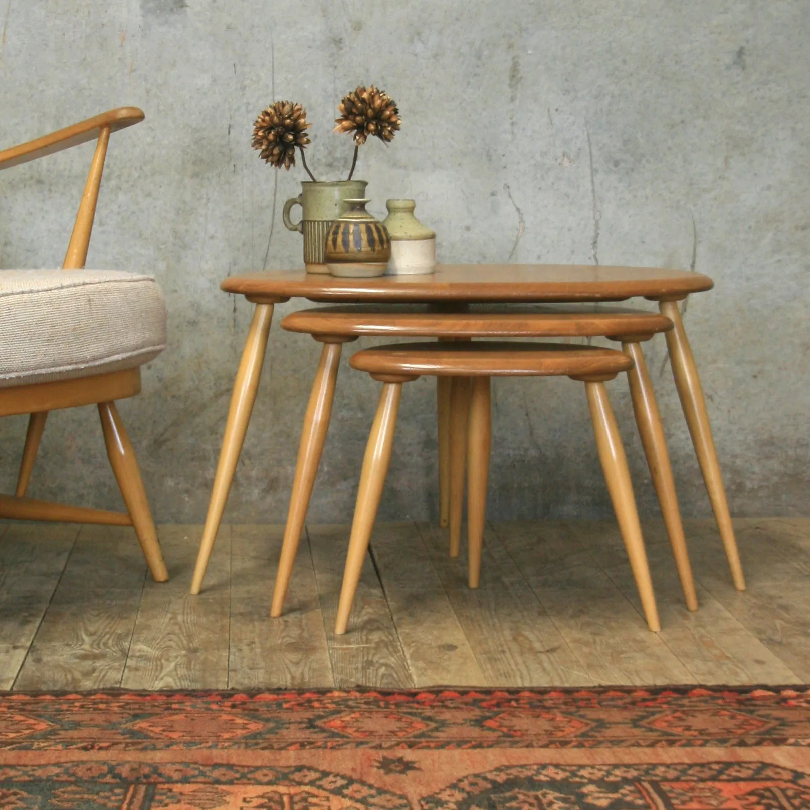 Ercol Elm & Beech Pebble Nest of Tables – 0607k