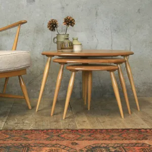 Ercol Elm & Beech Pebble Nest of Tables – 0607k