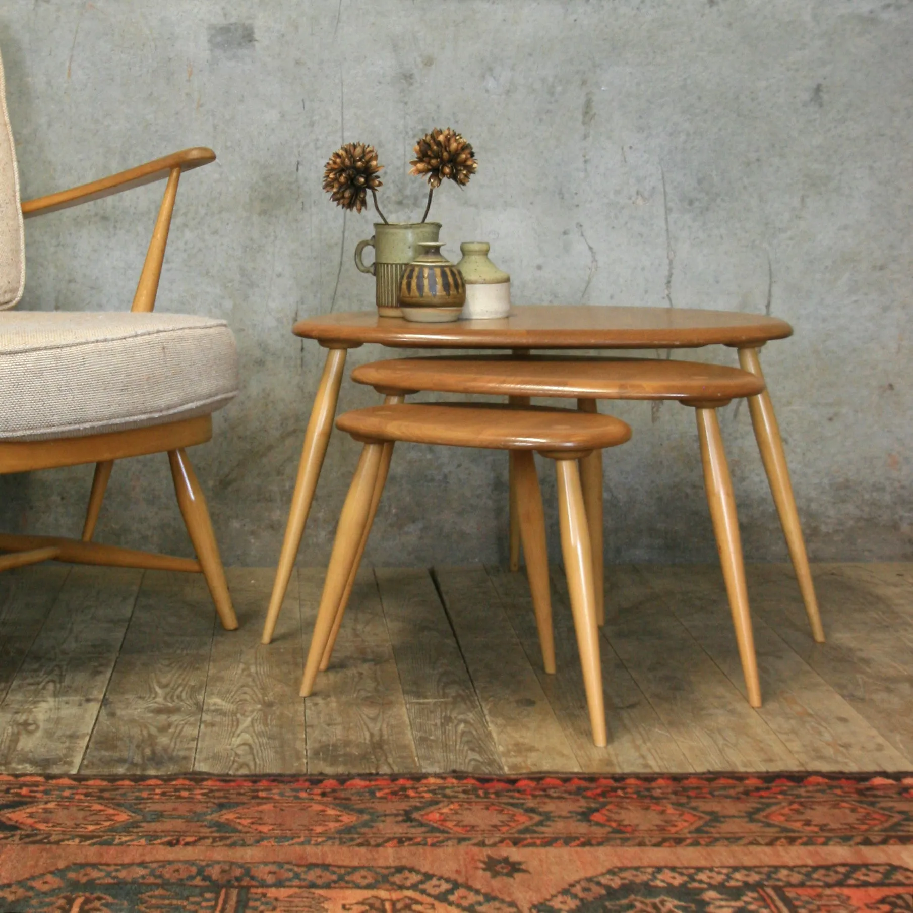 Ercol Elm & Beech Pebble Nest of Tables – 0607k