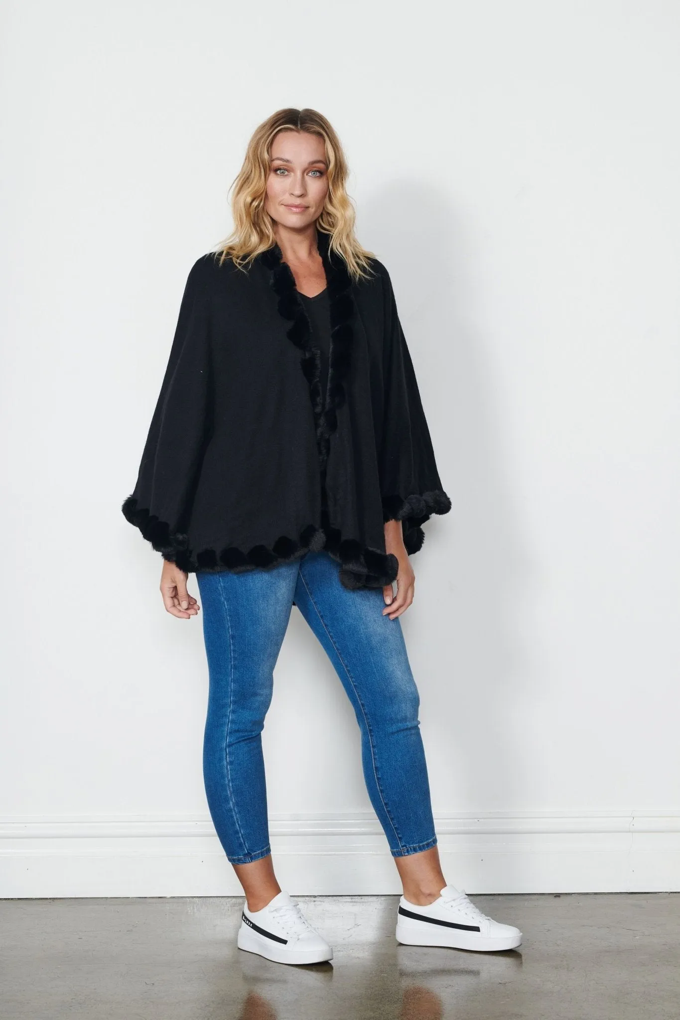 FAUX FUR EDGED WRAP
