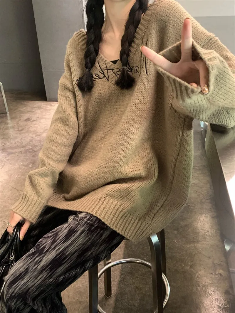 GeGe Lazy V-neck Knit Sweater