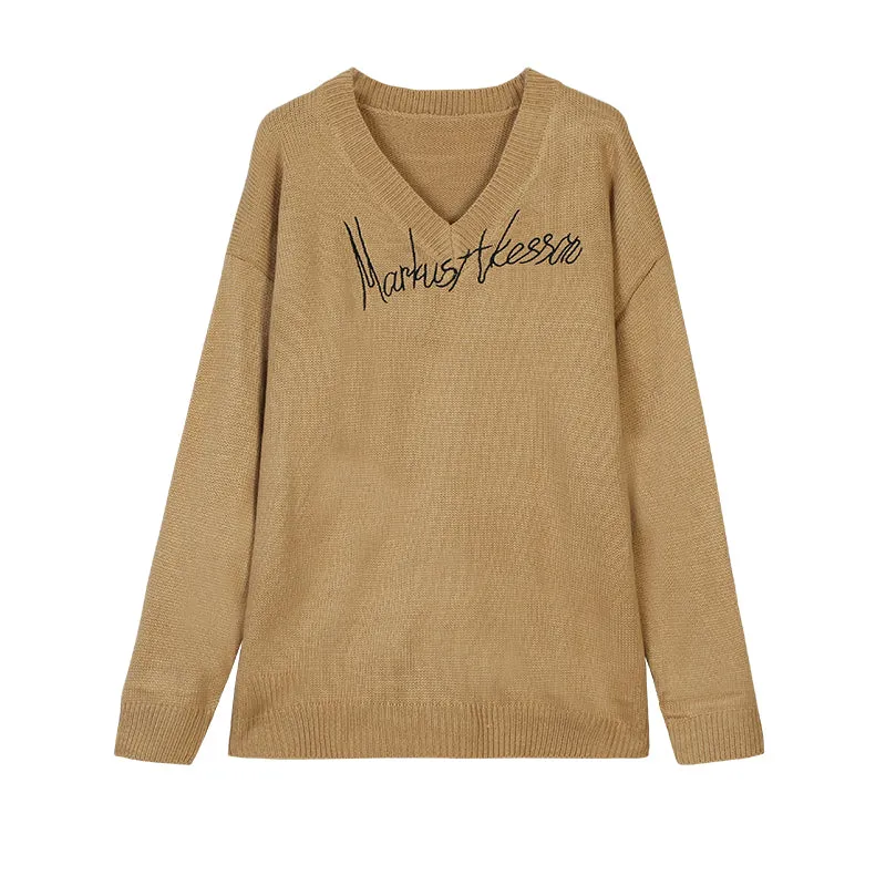 GeGe Lazy V-neck Knit Sweater