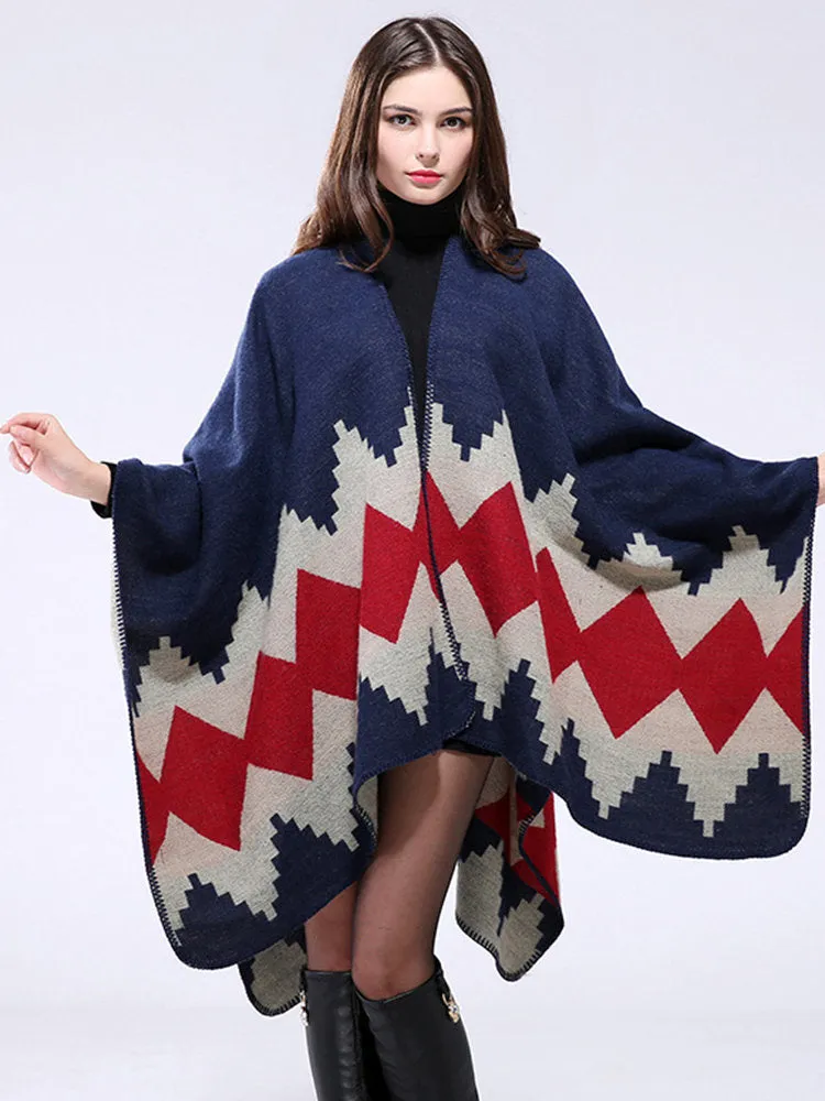 Geometric Print Irregular Cloak Coats
