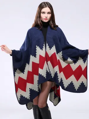 Geometric Print Irregular Cloak Coats