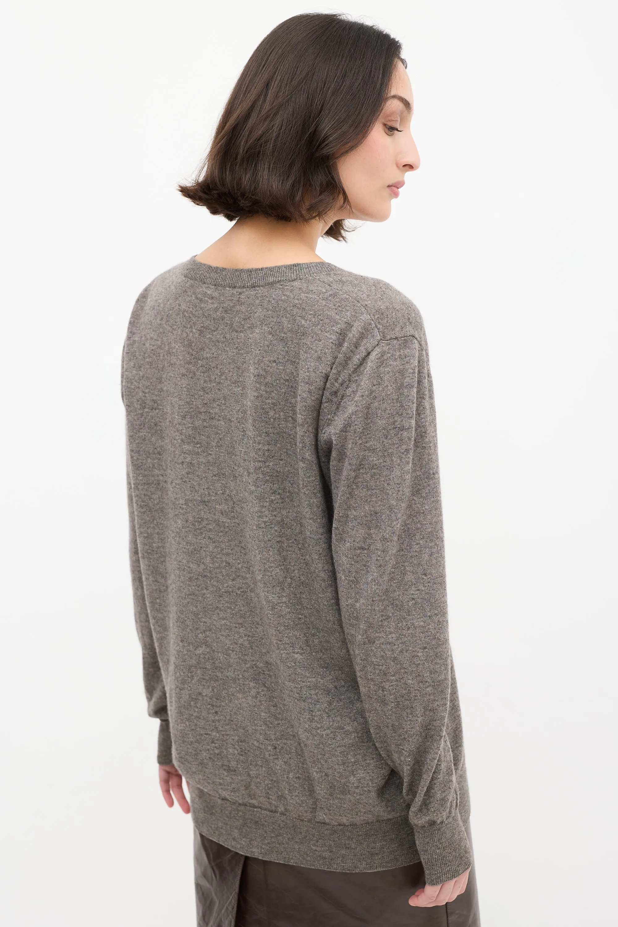 Grey Cashmere & Silk V-Neck Sweater