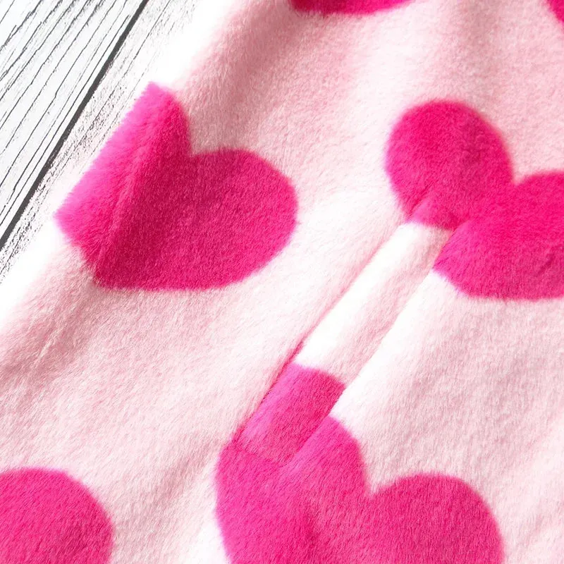Harajuku Heart-shaped Print Plush Jacket Women Winter Coat
