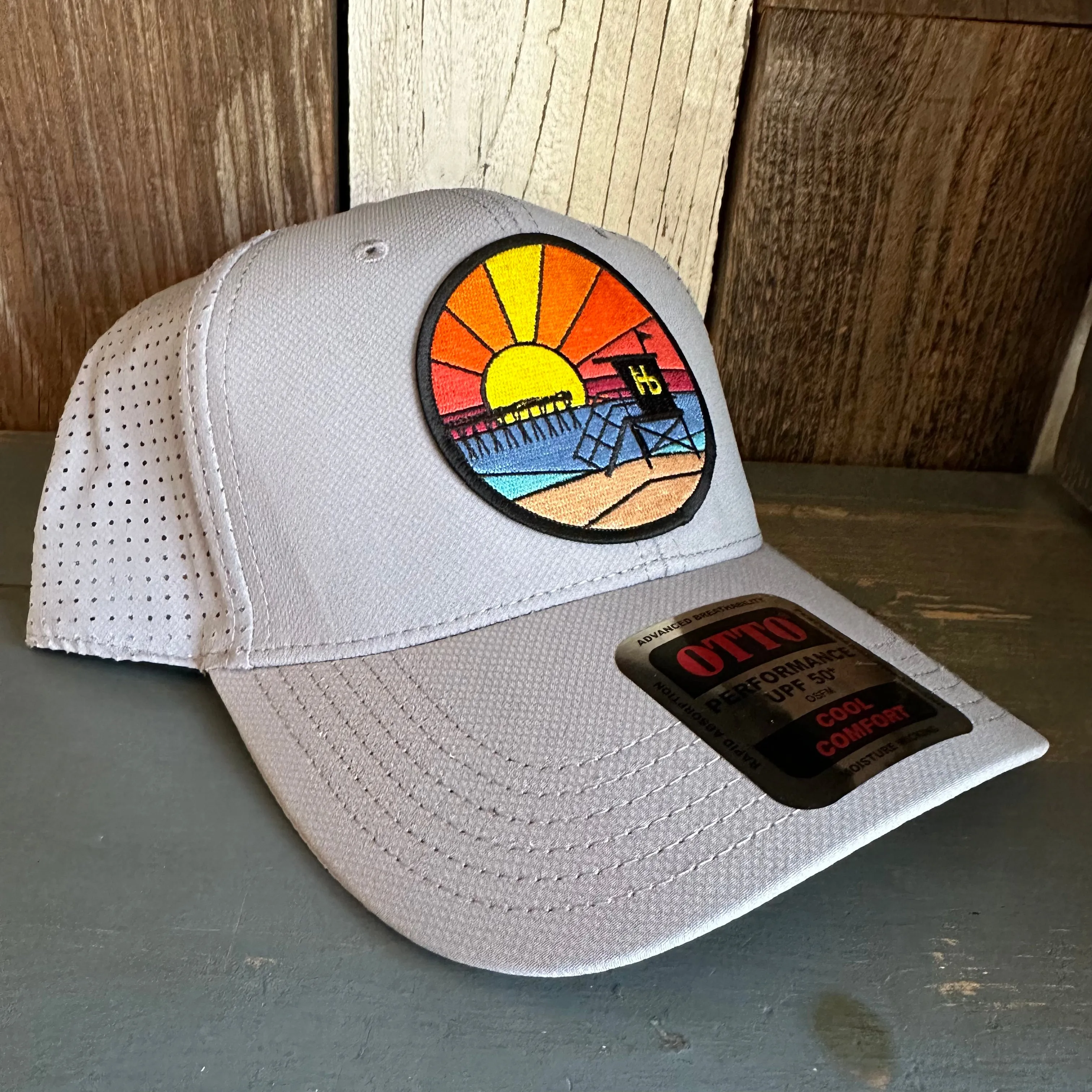 Hermosa Beach OBLIGATORY SUNSET - 6 Panel Low Profile Baseball Cap - Light Grey