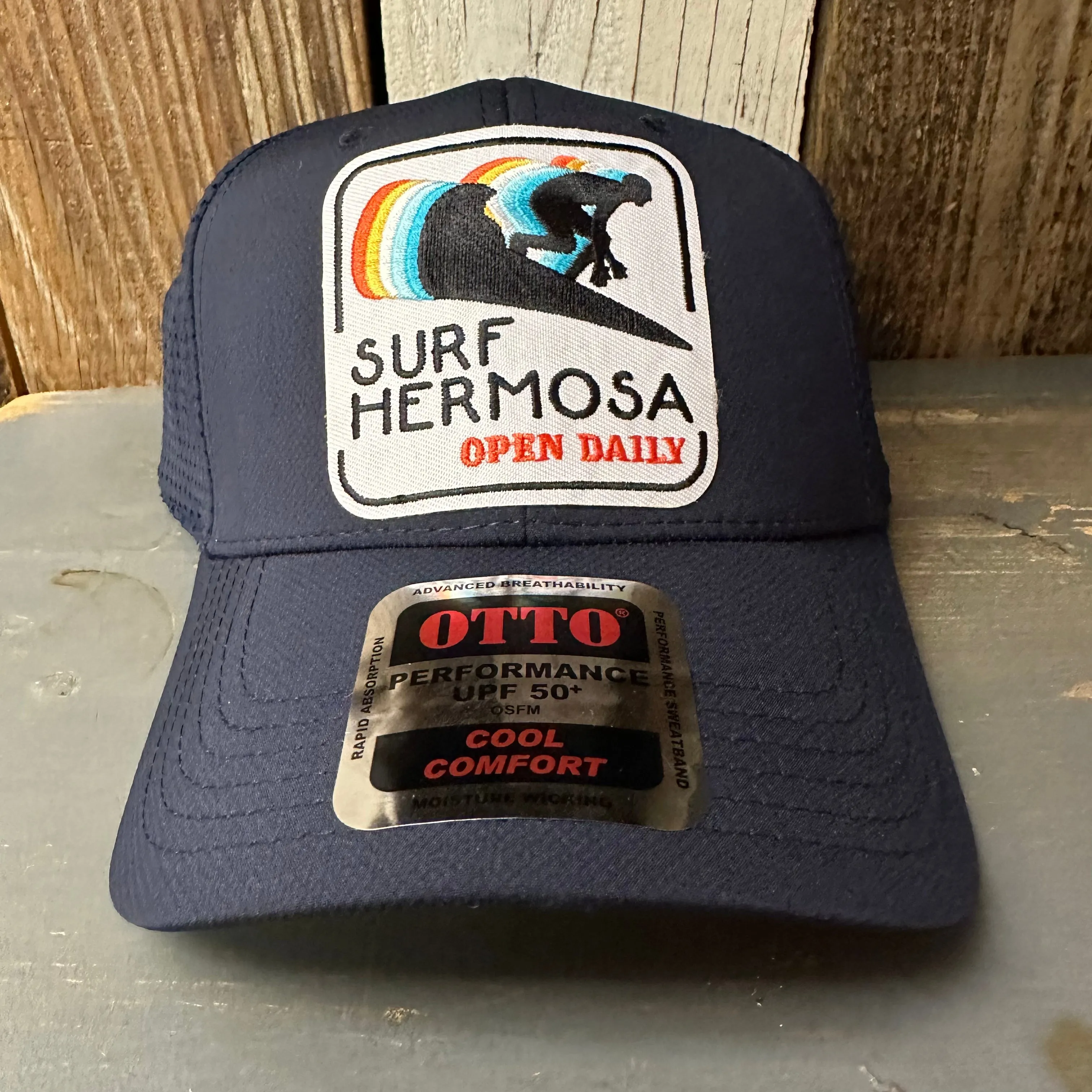 Hermosa Beach SURF HERMOSA :: OPEN DAILY - 6 Panel Low Profile Baseball Cap - Navy