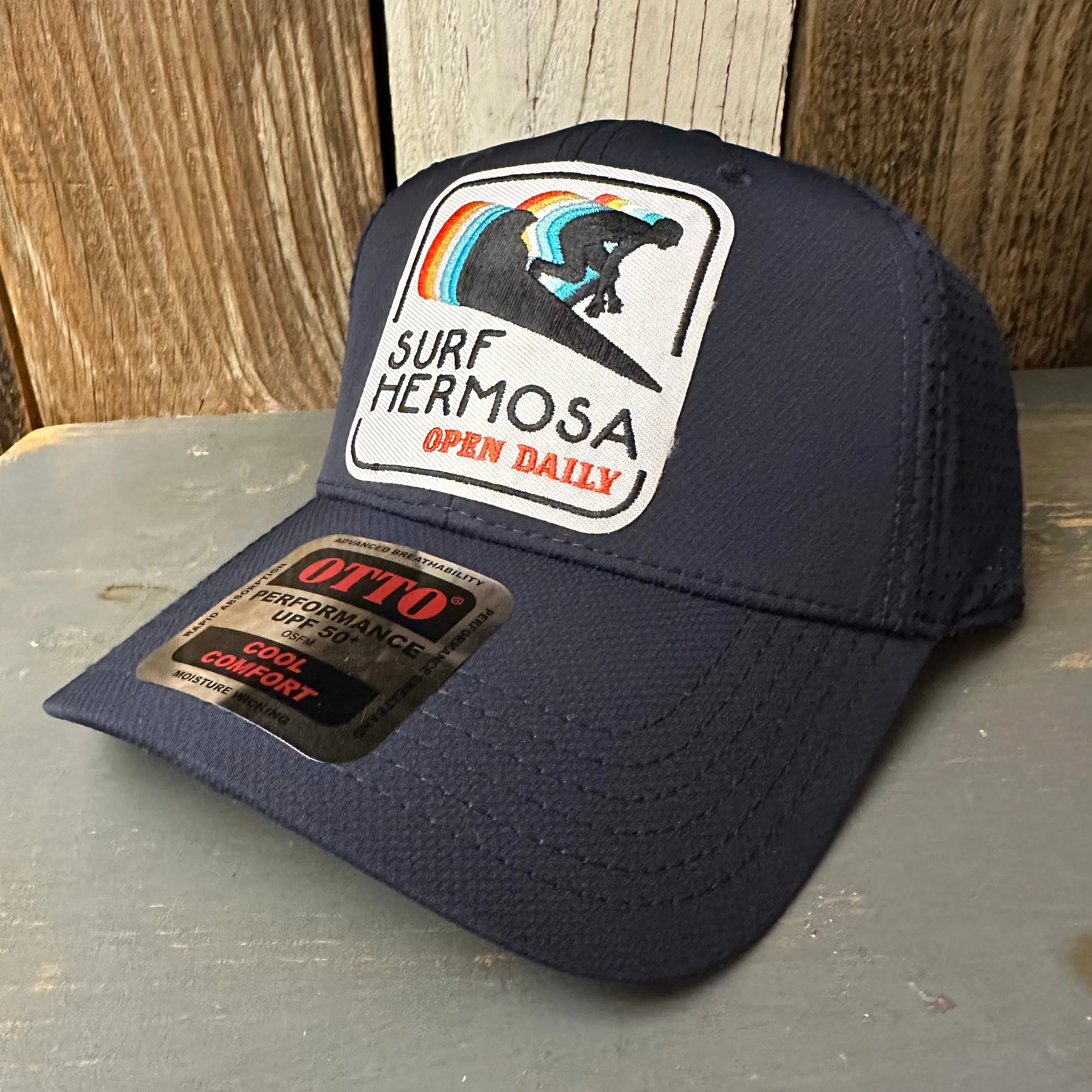 Hermosa Beach SURF HERMOSA :: OPEN DAILY - 6 Panel Low Profile Baseball Cap - Navy