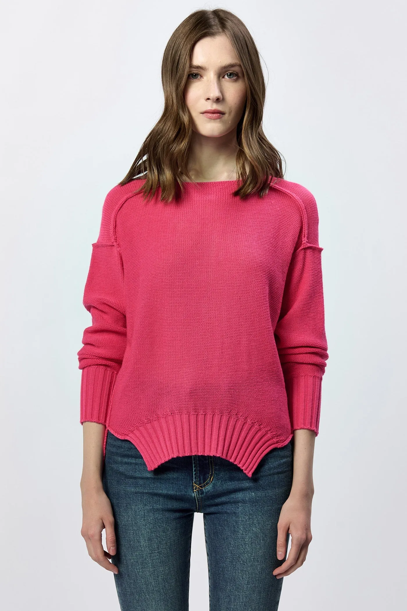 JENNA CREW NECK LONG SLEEVE OVERSIZED SWEATER RASPBERRY