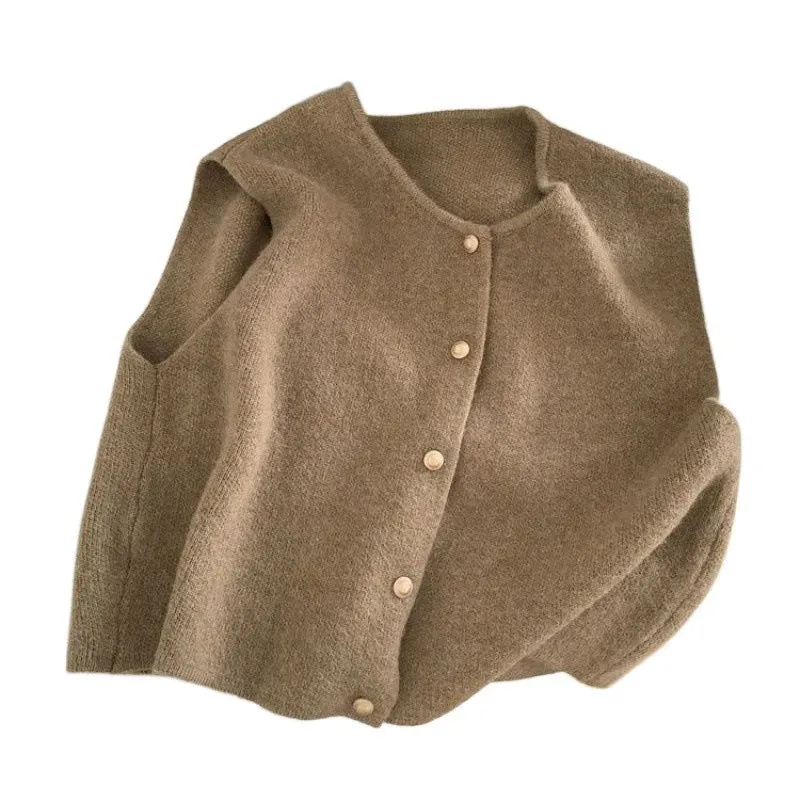 Korean Elegant Knitted Sleeveless Cardigan for Women