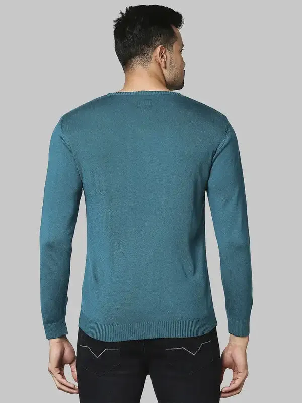 Men Green Regular Fit Solid Acrylic Full Sleeve V Neck Collar Sweaters