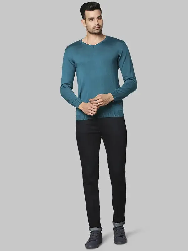 Men Green Regular Fit Solid Acrylic Full Sleeve V Neck Collar Sweaters