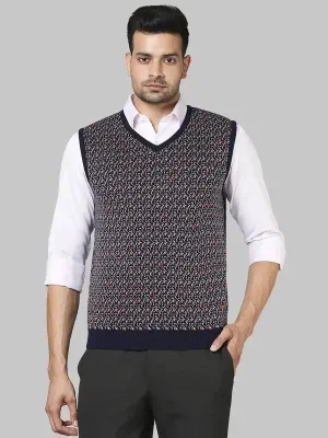 Men Orange Regular Fit Jacquard Acrylic Sleeveless V Neck Collar Sweaters