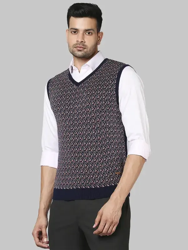 Men Orange Regular Fit Jacquard Acrylic Sleeveless V Neck Collar Sweaters