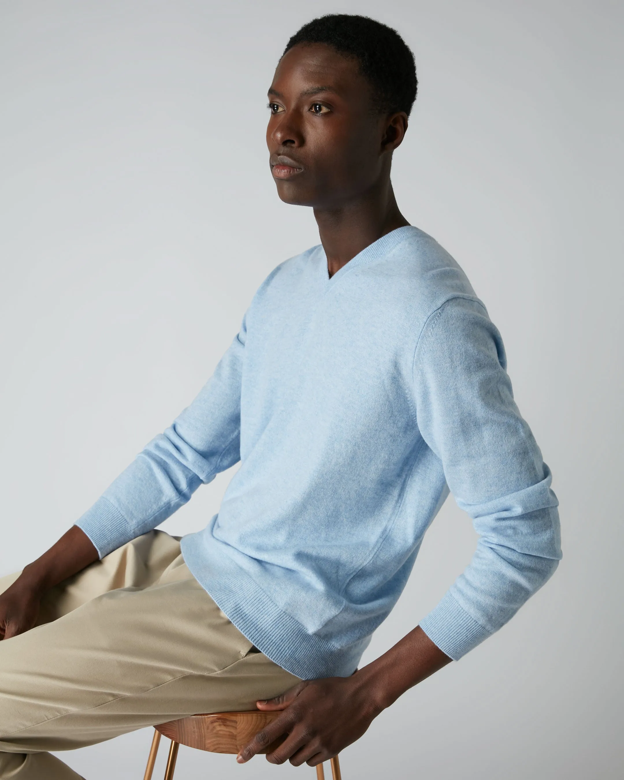 Men's Burlington V Neck Cashmere Jumper Cornflower Blue