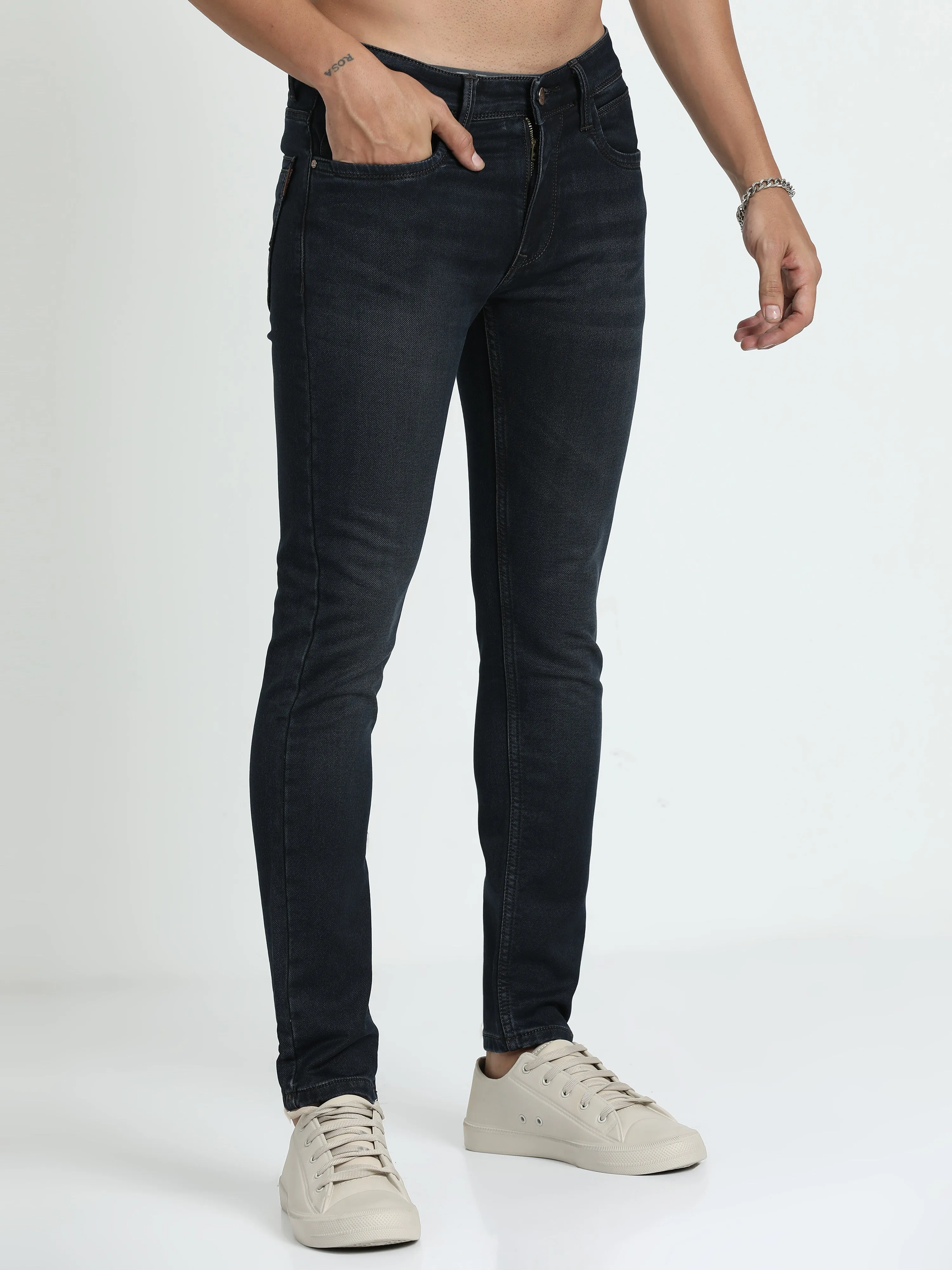 Men's Dark Blue Relaxed Denim Ankle fit Jeans