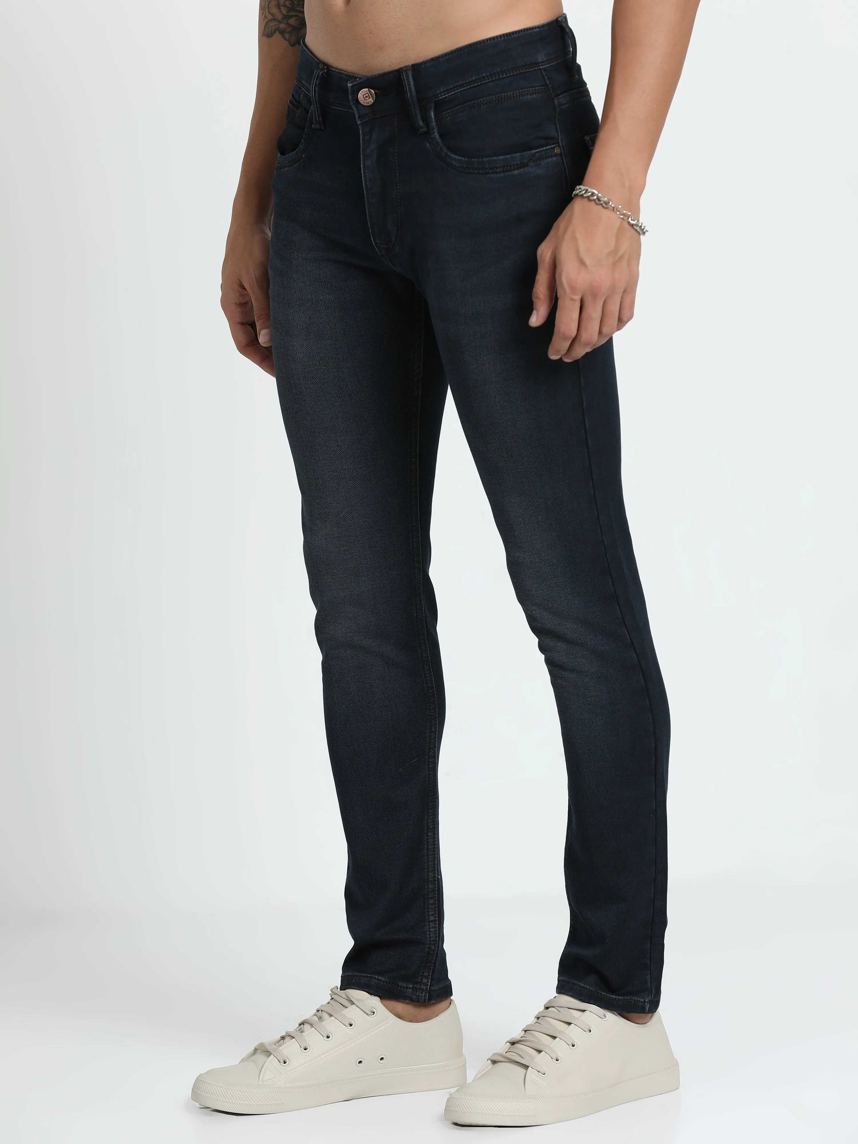 Men's Dark Blue Relaxed Denim Ankle fit Jeans