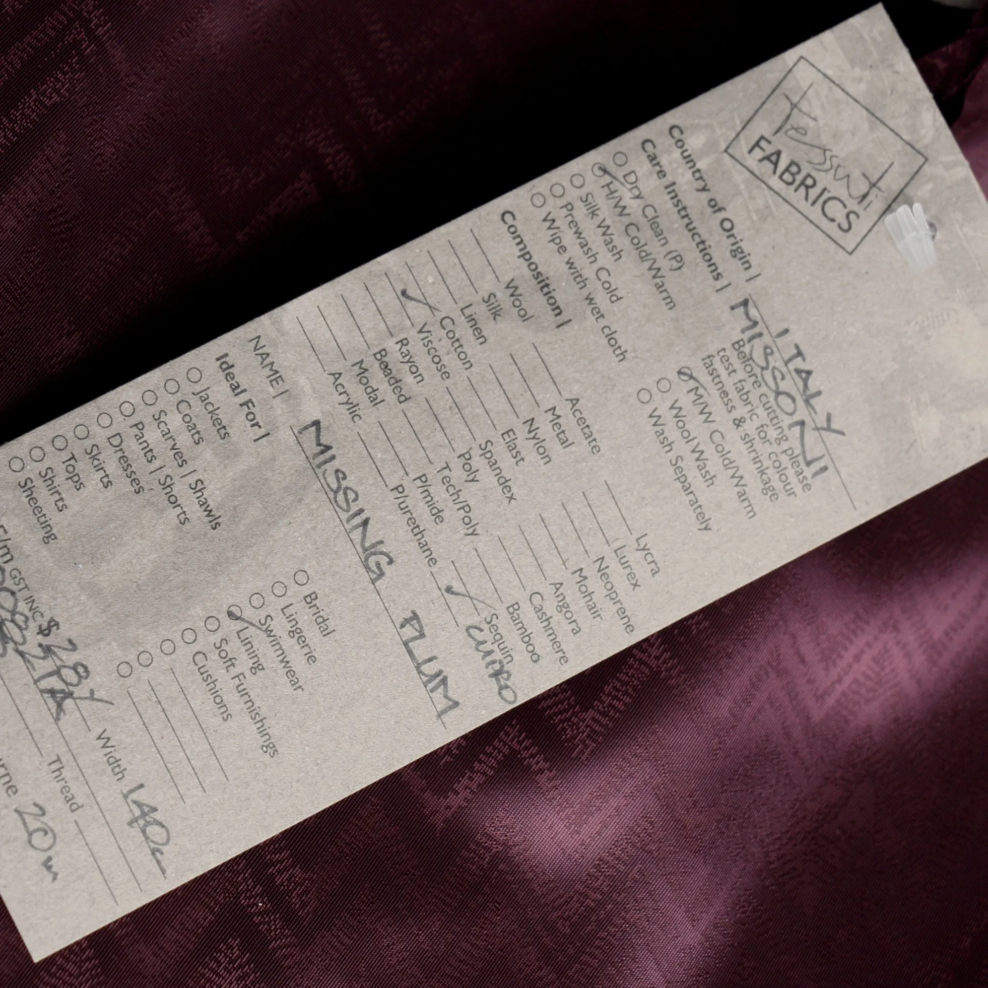 Missing Plum Fancy Lining