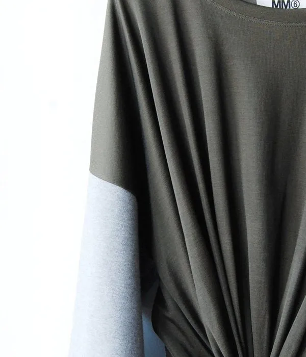 MM6 MAISON MARGIELA/DUAL-FABRIC FITTED BOAT-NECK SWEATSHIRT(KHAKI)