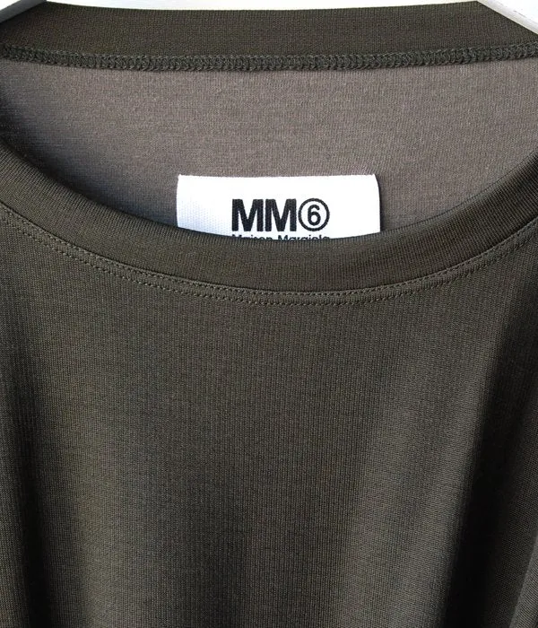 MM6 MAISON MARGIELA/DUAL-FABRIC FITTED BOAT-NECK SWEATSHIRT(KHAKI)