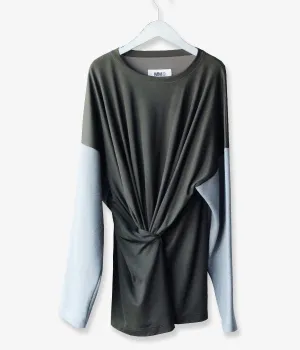 MM6 MAISON MARGIELA/DUAL-FABRIC FITTED BOAT-NECK SWEATSHIRT(KHAKI)