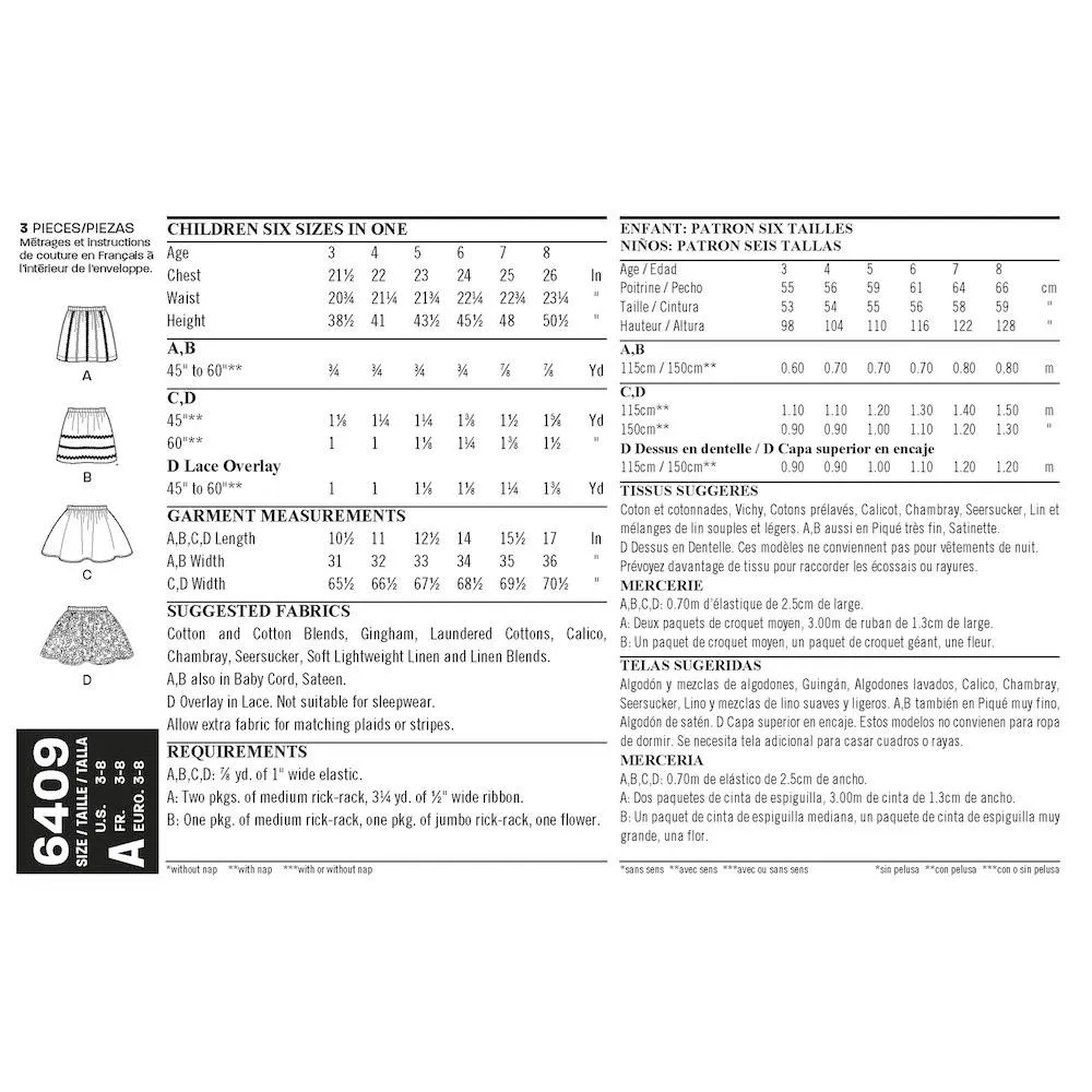Newlook Pattern 6409 Child's Pull-On Skirts