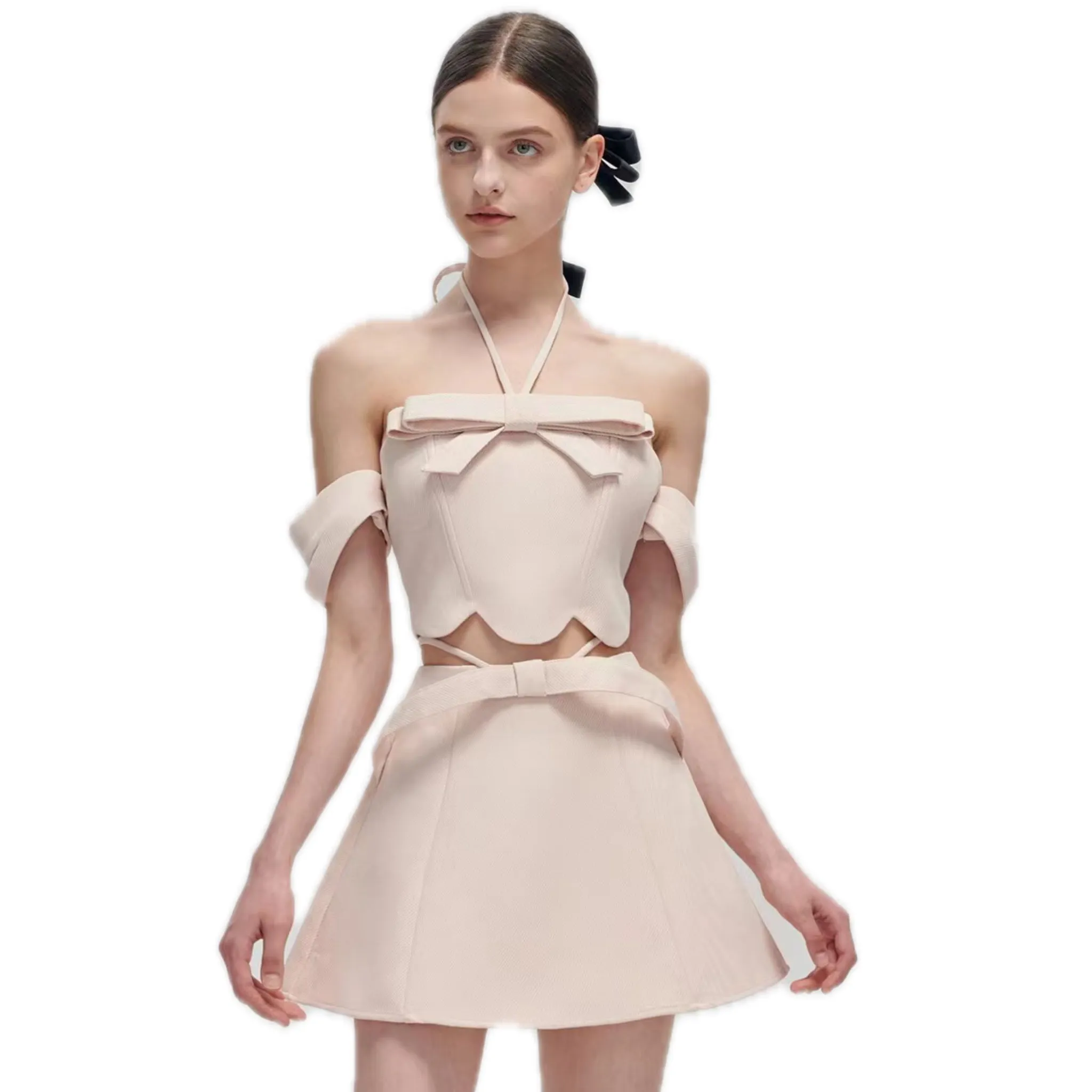 Pink Bow Tie Two-piece Dress