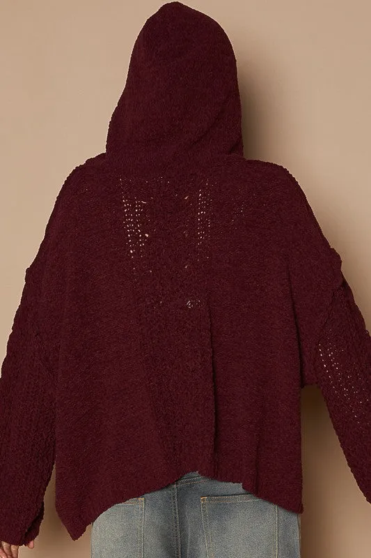 POL V-neck hooded cable knit chenille sweater - Assorted Colors