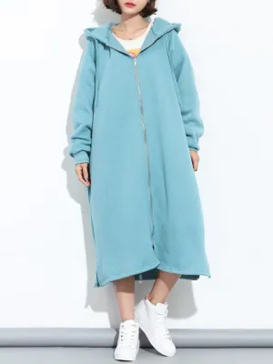 Pure Color Mid-Long Sweatshirt Coats