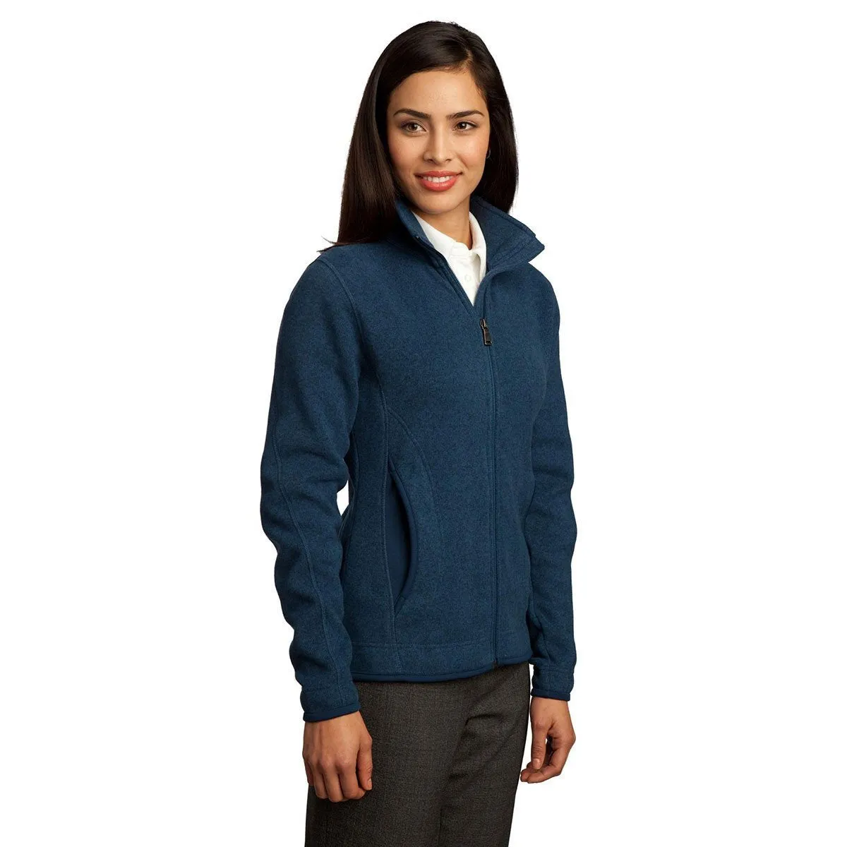 Red House Women's Navy Heather Sweater Fleece Full-Zip Jacket