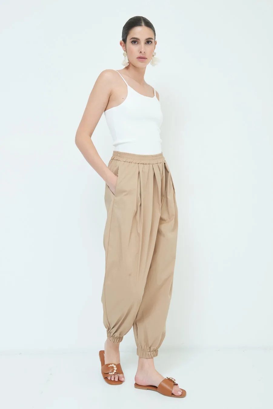 Relaxed fit elasticated cuff pants wholesale