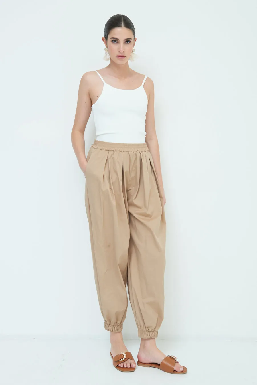 Relaxed fit elasticated cuff pants wholesale