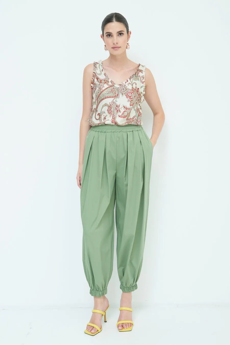 Relaxed fit elasticated cuff pants wholesale
