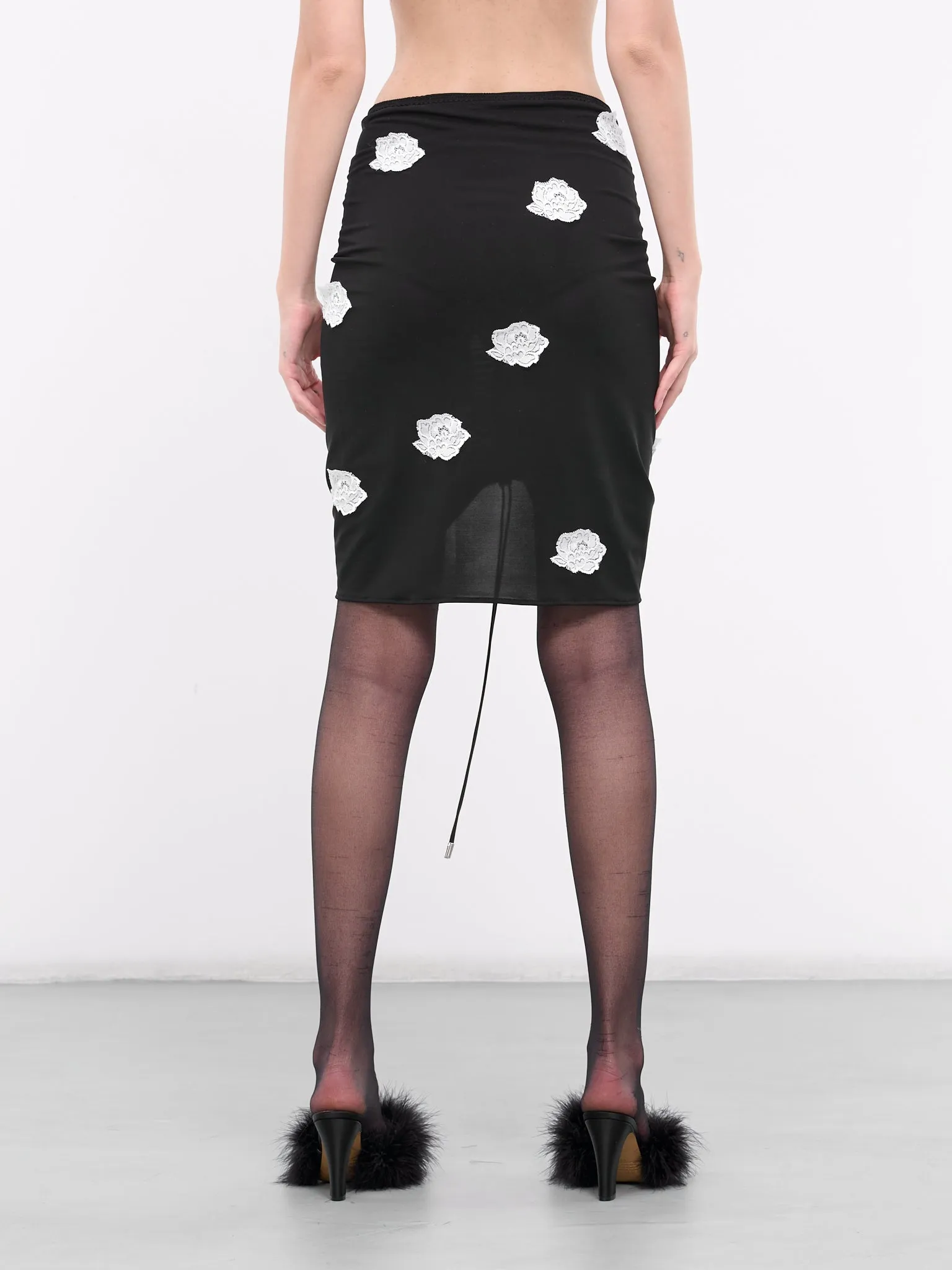 Ruched Lace Polka Dot Skirt (SK023A-BLACK)